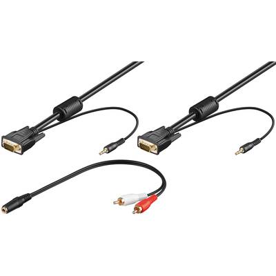 Goobay 93969 VGA Kabel mit Audio Leitung / Monitorkabel VGA 15 Pin / 3,5 mm Klinke Adapter & Cinch Kabel / Schwarz / 3m