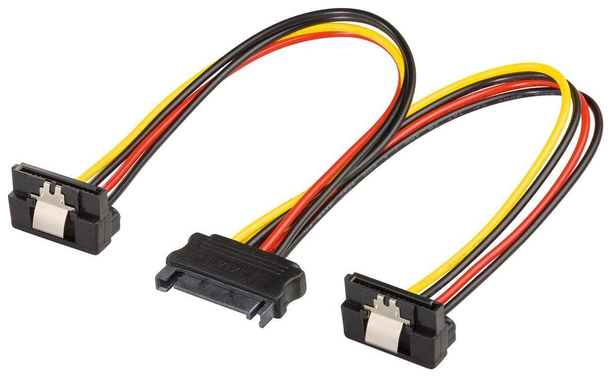 Goobay PC Y Stromkabel/Stromadapter, SATA 1x Buchse zu 2x Stecker 90° SATA Standard Buchse > 2x SATA-Standard Stecker 90-0