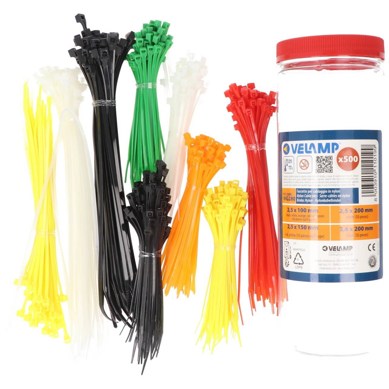 Velamp Sortiment von 500 bunten Nylon-Kabelbindern-1