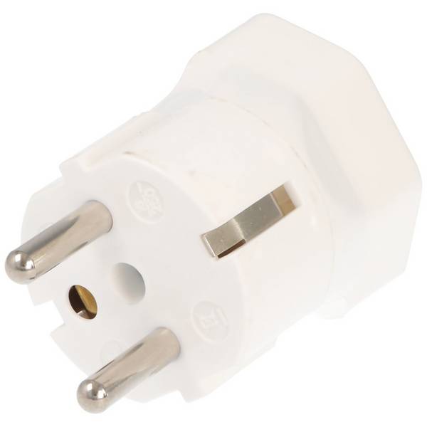 Schweiz-Adapter weiss vom schweizer Stecker 3pin auf Schukokupplung 2pin mit Erdleiter und 10A