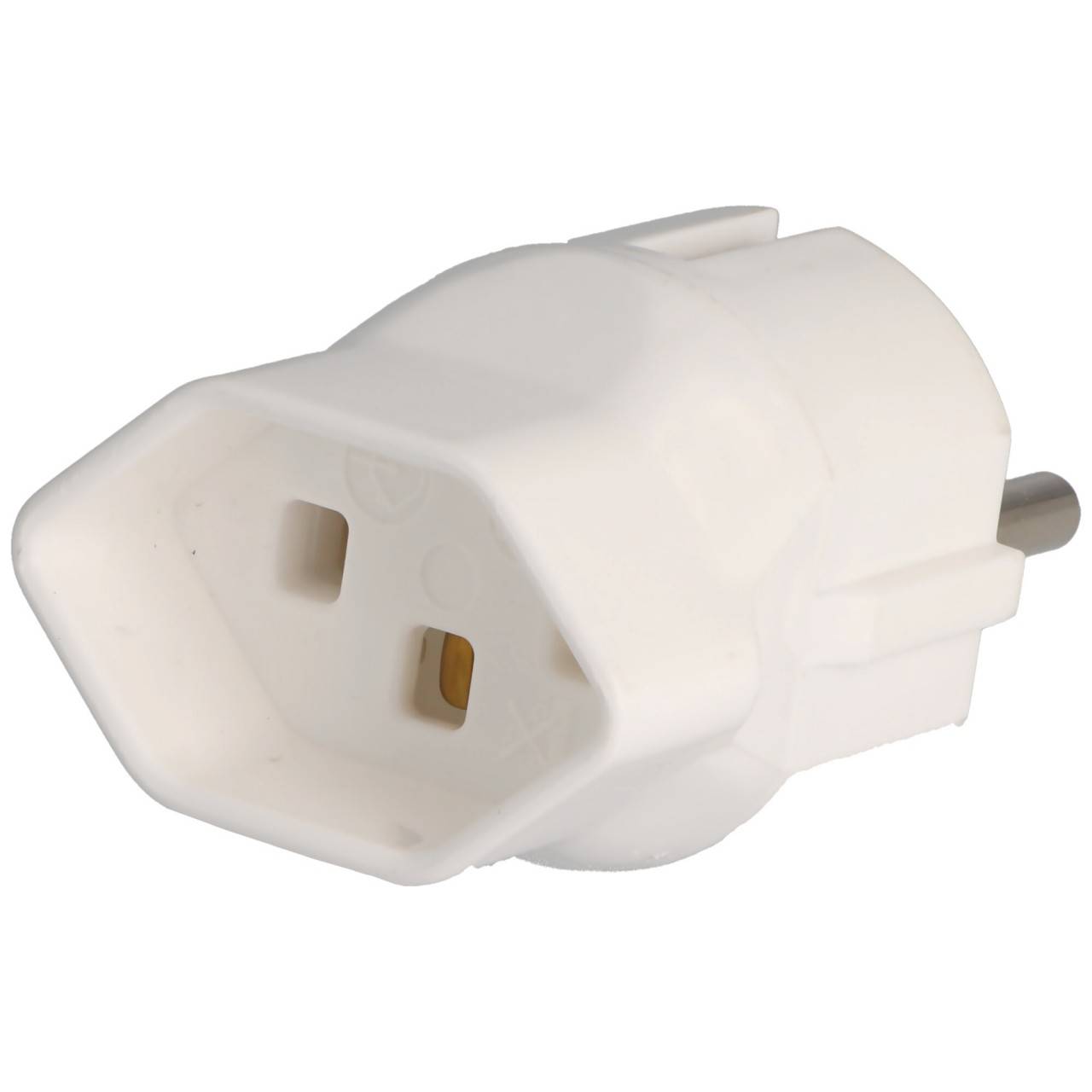 Schweiz-Adapter weiss vom schweizer Stecker 3pin auf Schukokupplung 2pin mit Erdleiter und 10A-3