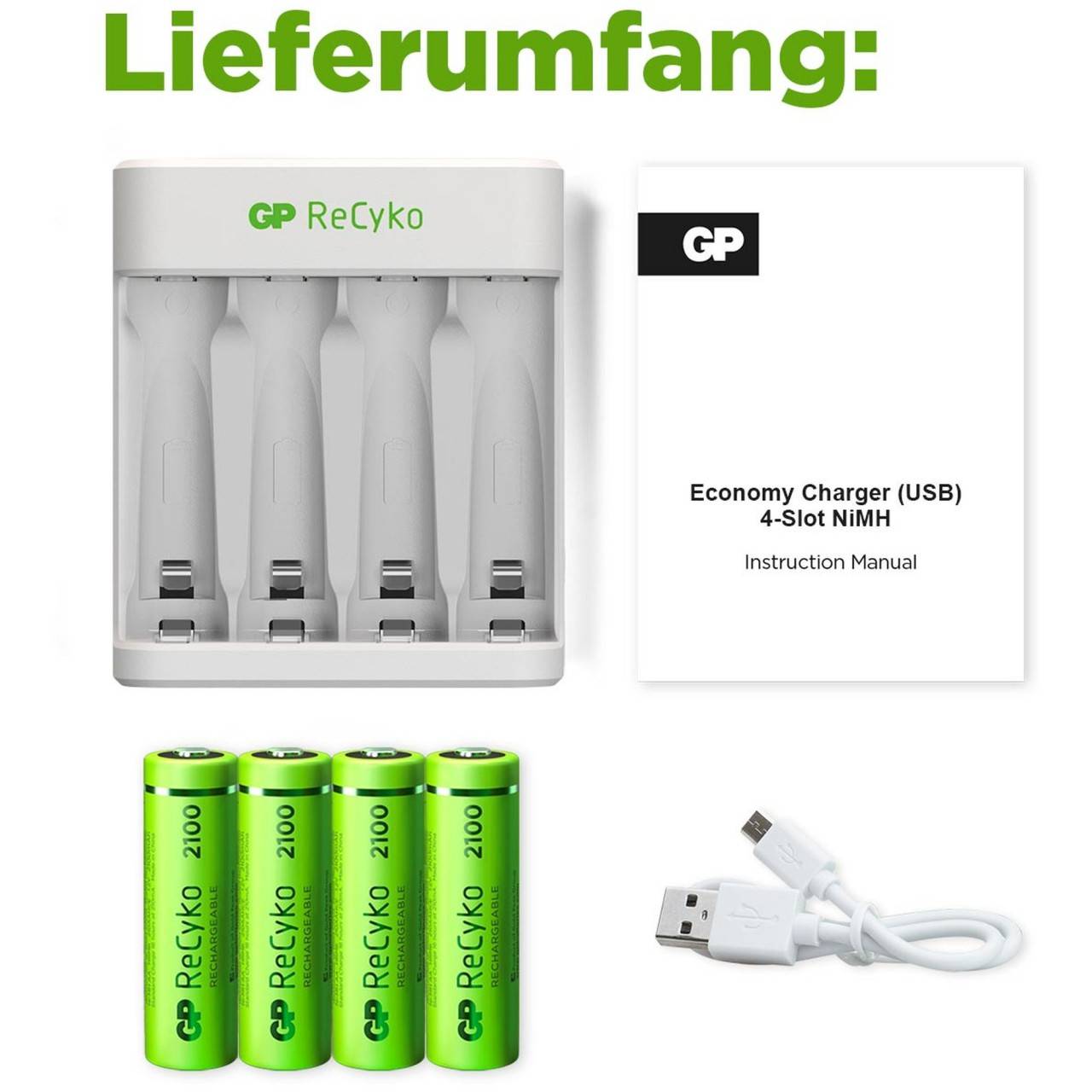 USB-Modell Ladegerät GP E411 inkl. 4x ReCyko 1,2V AA Mignon 2100 mAh Akkus-2
