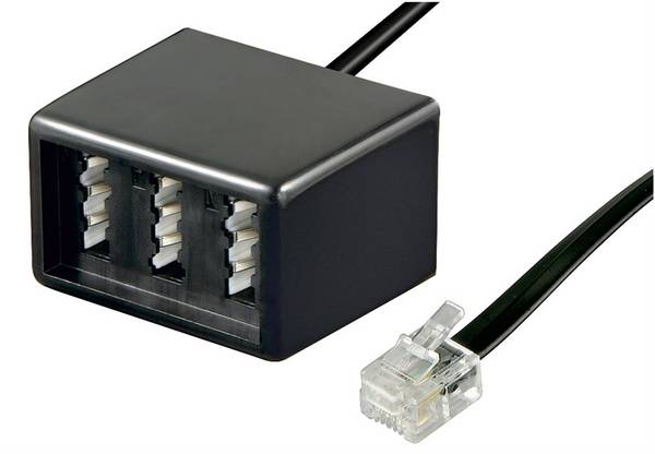 Goobay TAE Telefon Adapter Stecker - 3x TAE N/F/F- Buchse > RJ11/RJ14-Stecker (6P4C)