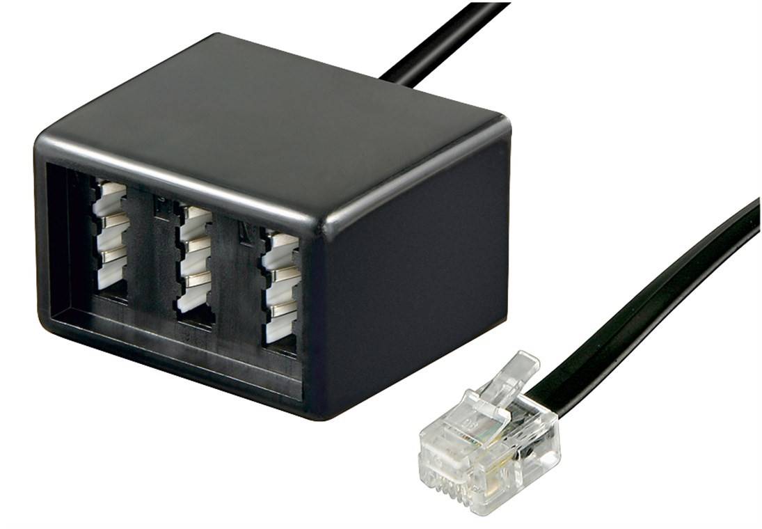 Goobay TAE Telefon Adapter Stecker - 3x TAE N/F/F- Buchse > RJ11/RJ14-Stecker (6P4C)-0