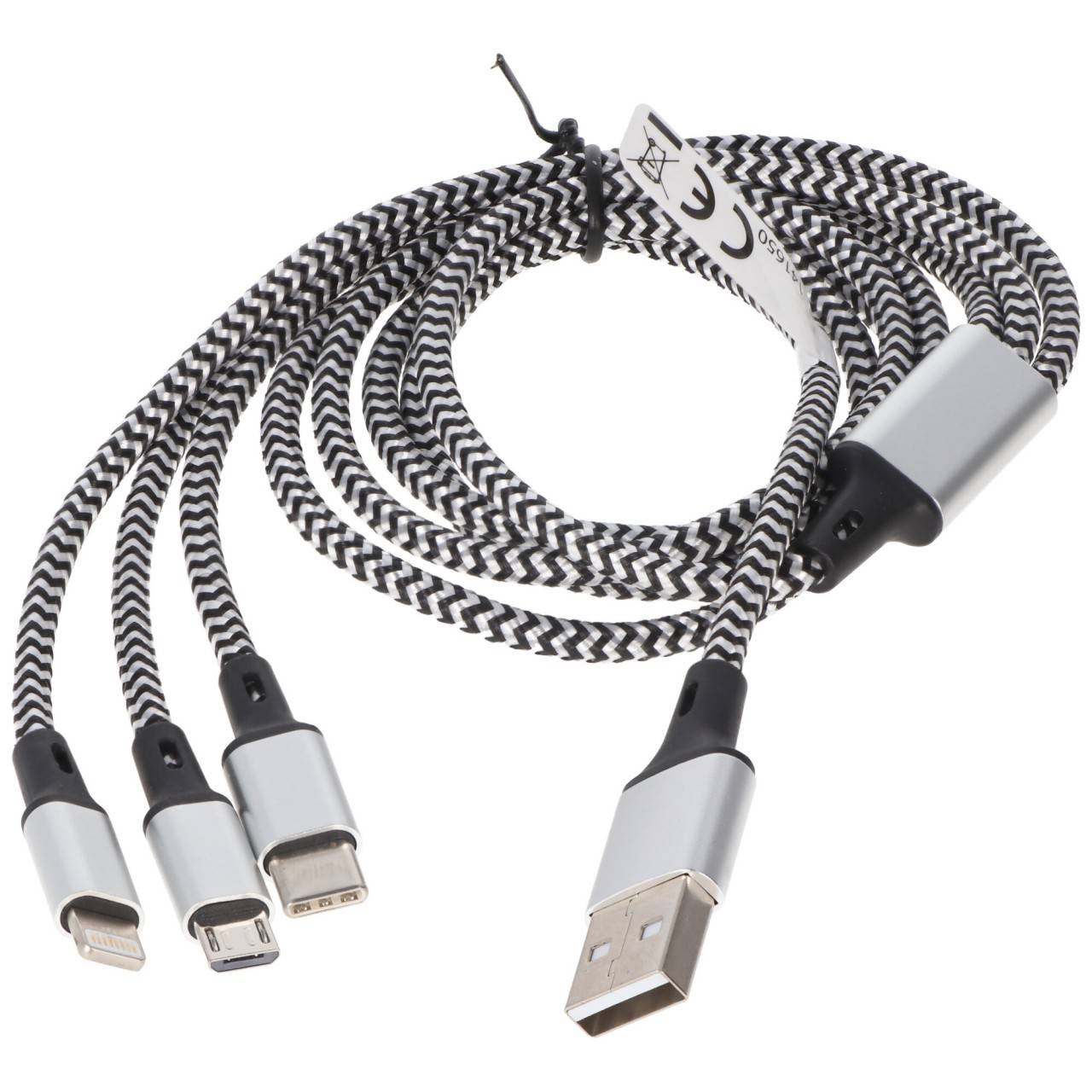 Universal Ladekabel 3in1 für Apple, USB-C, Micro-USB robust mit TPE-Ummantelung, Aluminium-Steckern-0