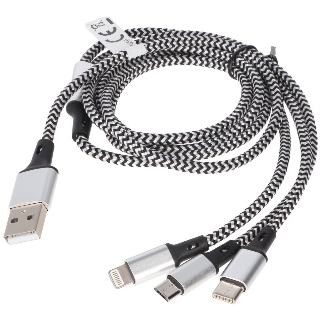 Universal Ladekabel 3in1 für Apple, USB-C, Micro-USB robust mit TPE-Ummantelung, Aluminium-Steckern-2