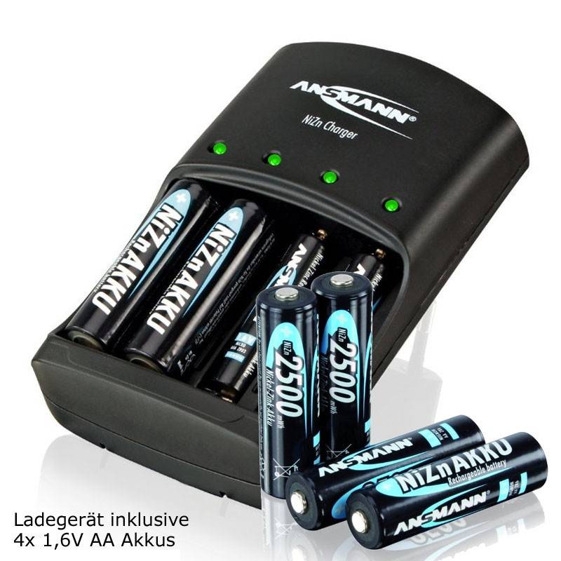 Ansmann Schnell-Ladegerät für NiZn 1,6 Volt Akku mit 4x 2500mWh Mignon AA-0