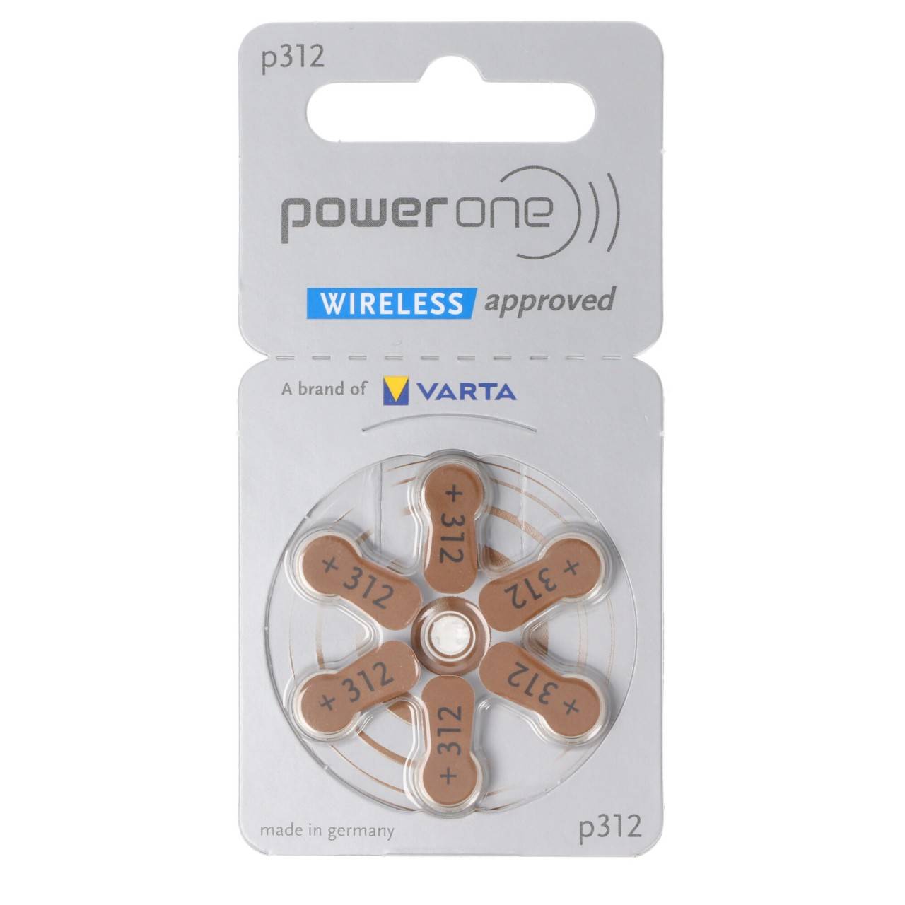 Power one Batterie Zinc Air, 312, 1.4V Retail Blister (6-Pack) Hörgerätebatterie-0