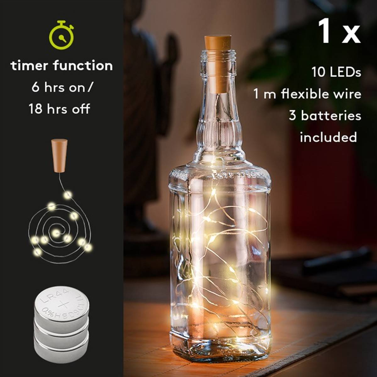 10 Stück LED-Flaschenlicht Lichterkette inklusive Batterien, die Beleuchtung ideal für Glasflaschen-3