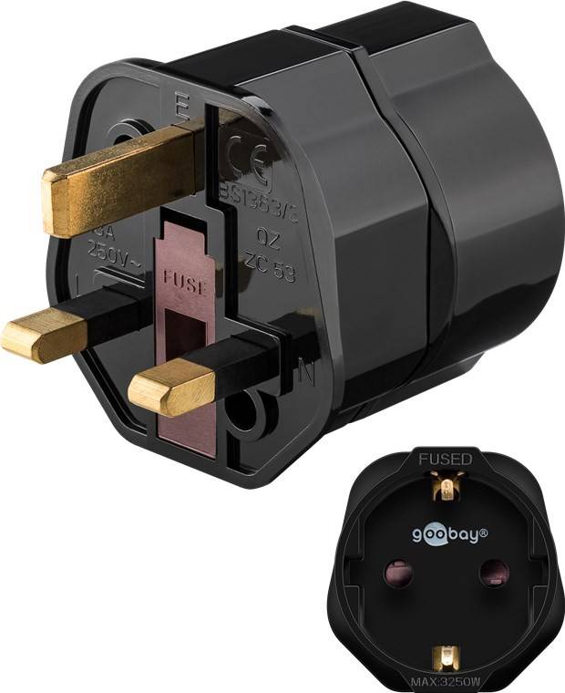 Goobay Netzadapter UK, Schwarz - Schutzkontaktbuchse (Typ F, CEE 7/3) > UK 3-Pin-Stecker (Typ G, BS 1363)-0