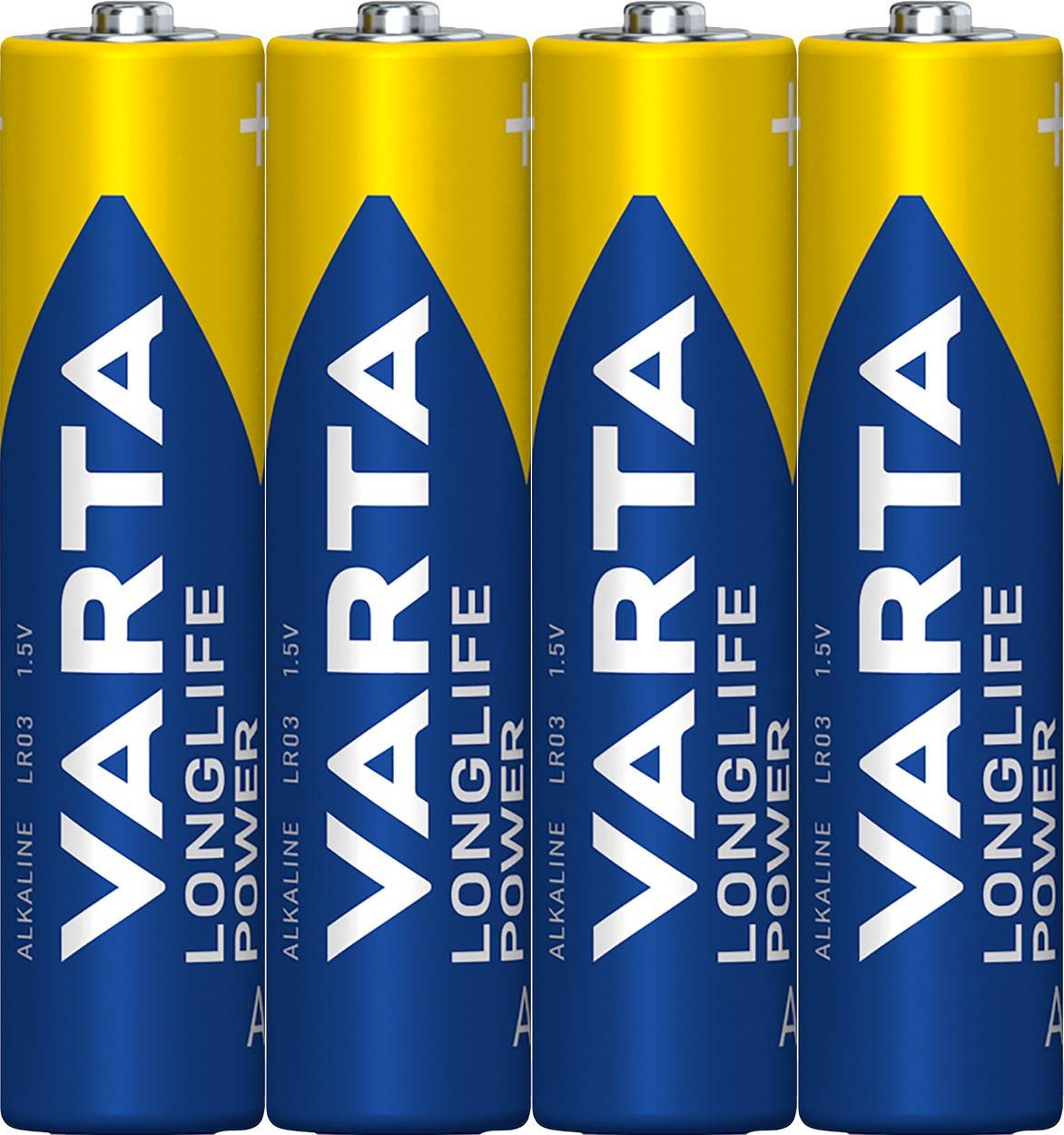 Varta Batterie Alkaline, Micro, AAA, LR03, 1.5V Longlife Power, Shrinkwrap (4-Pack)-0