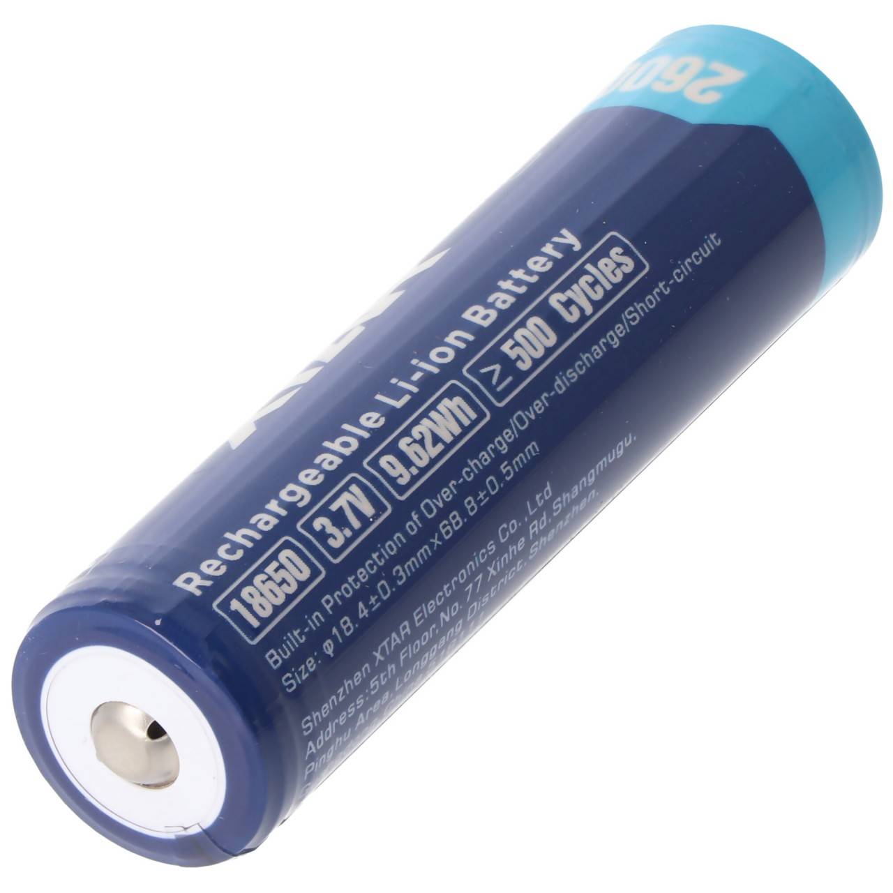 XTAR 18650 2600mAh 3,6V - 3,7V Li-Ion-Akku geschützt mit Kopf, Abmessungen 69,50x18,4mm-1