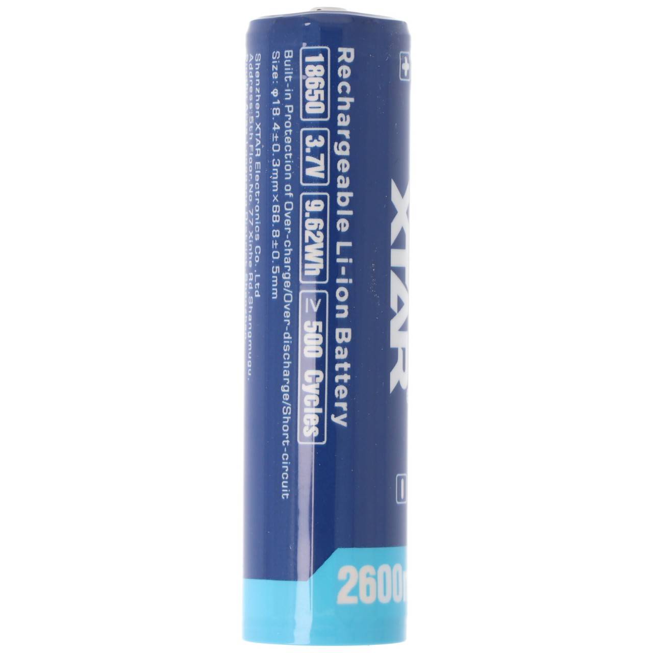 XTAR 18650 2600mAh 3,6V - 3,7V Li-Ion-Akku geschützt mit Kopf, Abmessungen 69,50x18,4mm-4