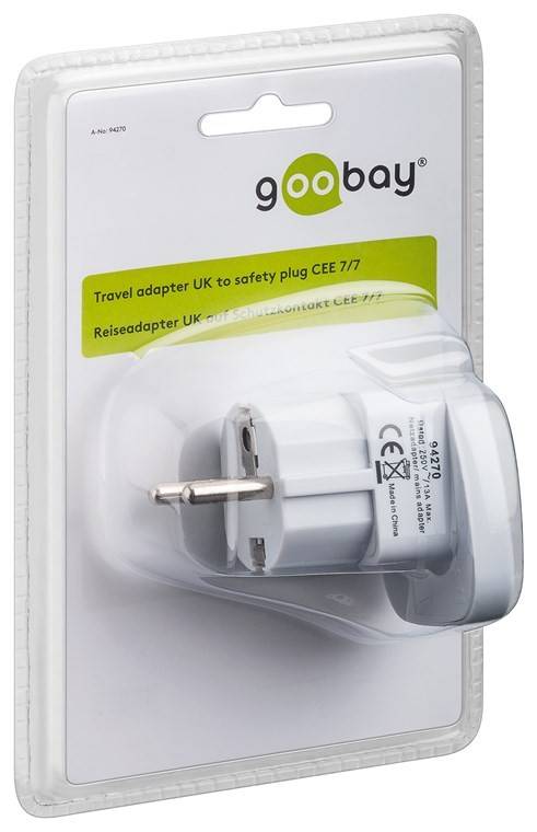 Goobay Reiseadapter UK auf EU, Weiß UK-Buchse > Schutzkontaktstecker (Typ F, CEE 7/7)-1