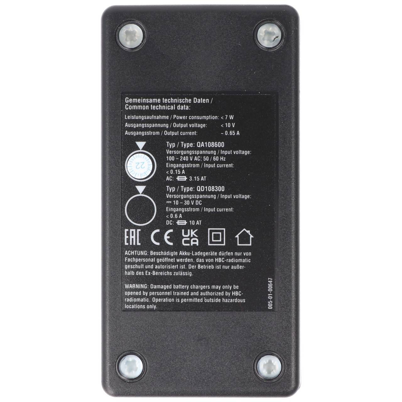 Original-Ladegerät HBC QA108600 passend für HBC BA223000-2