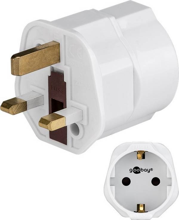 Goobay Netzadapter UK, Weiß Schutzkontaktbuchse (Typ F, CEE 7/3) > UK 3-Pin-Stecker (Typ G, BS 1363)