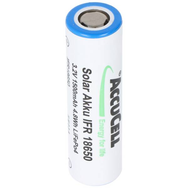 3,2 Volt Solar Akku Lithium 18650 IFR LiFePo4 Akku Flat Top ohne Kopf ungeschützt 64,5x18mm, 1100mAh - 1400mAh