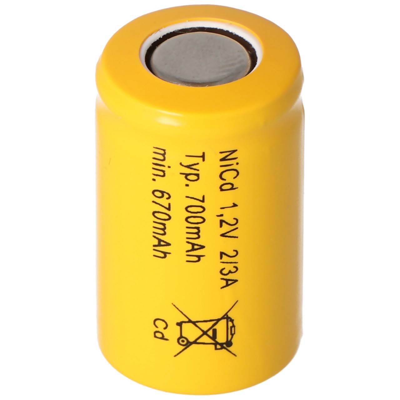 2/3 A Cadnica NICD Akku Flat Top ohne Lötfahne, 1,2 Volt 700mAh-0