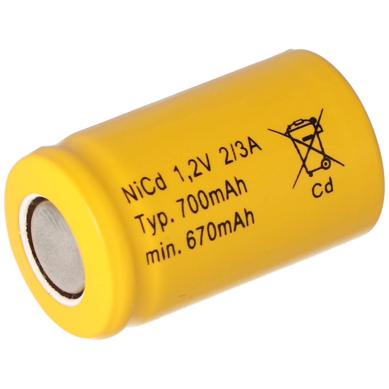 2/3 A Cadnica NICD Akku Flat Top ohne Lötfahne, 1,2 Volt 700mAh-3