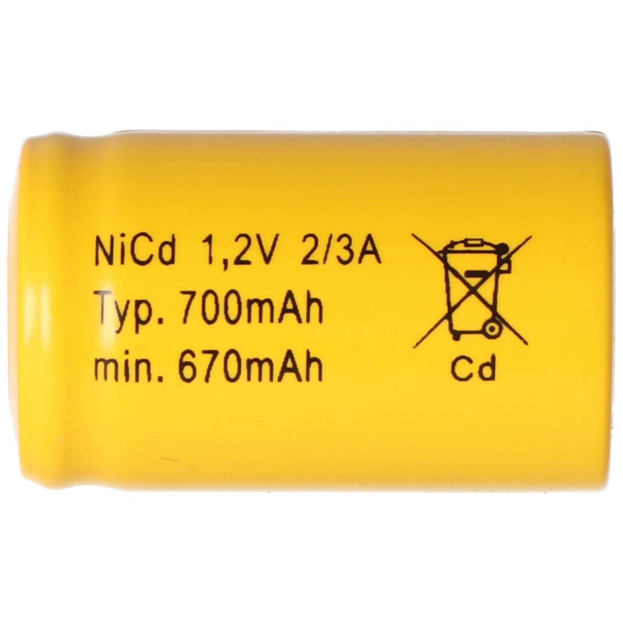 2/3 A Cadnica NICD Akku Flat Top ohne Lötfahne, 1,2 Volt 700mAh-4