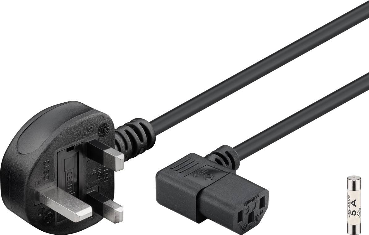 Kaltgerätekabel UK 90°, 2 m, schwarz, (3 1 mm²) UK 3-Pin-Stecker (Typ G, BS 1363) > Gerätestecker C13 (90°)-1