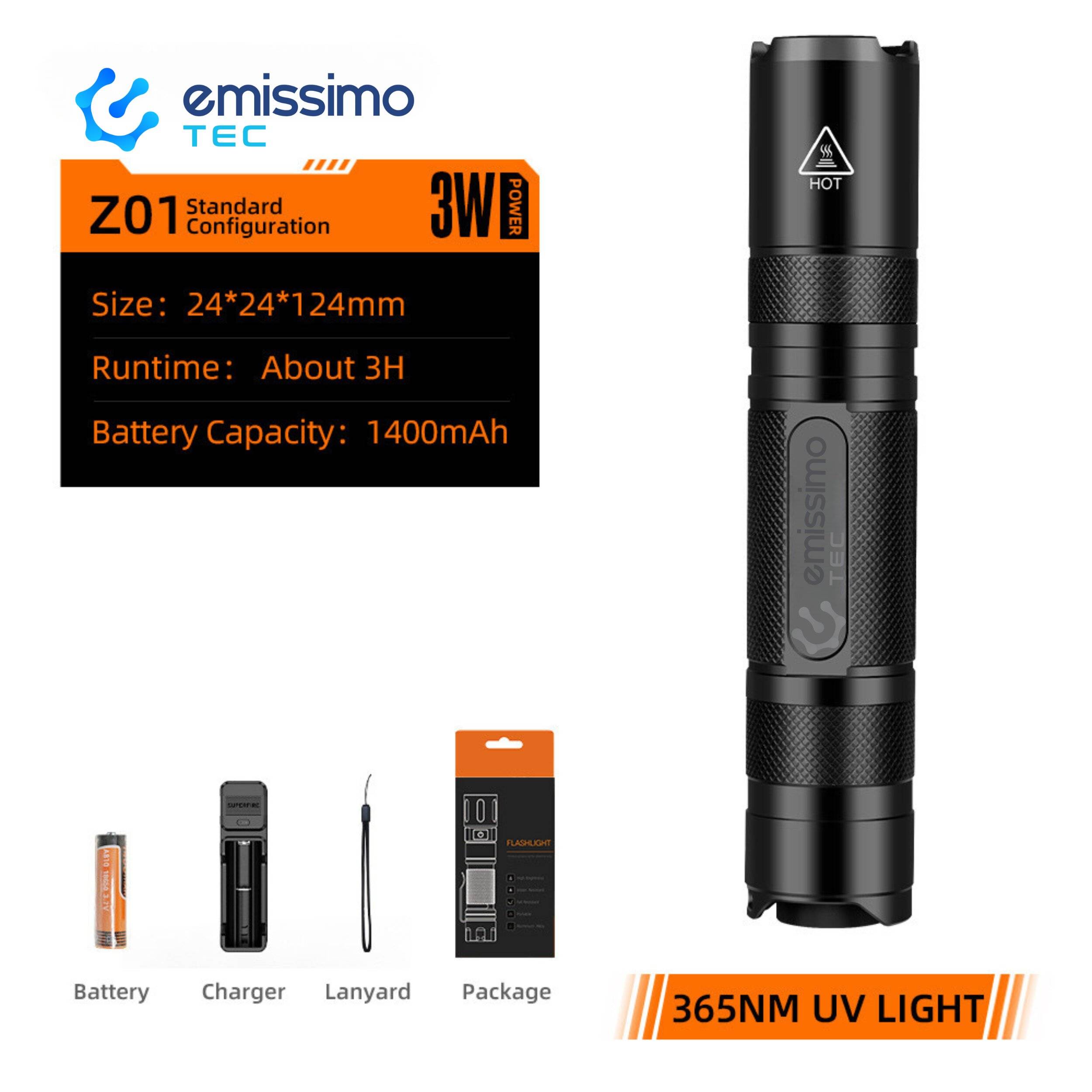 emissimo Tec UV-Flash Flashlight Black UV Lens Schwarzlicht - UV Lampe-1