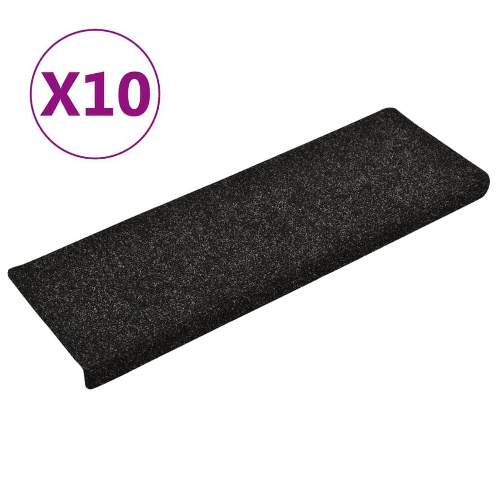 Treppenmatten 10 Stk. Schwarz 65x25 cm Nadelvlies-1