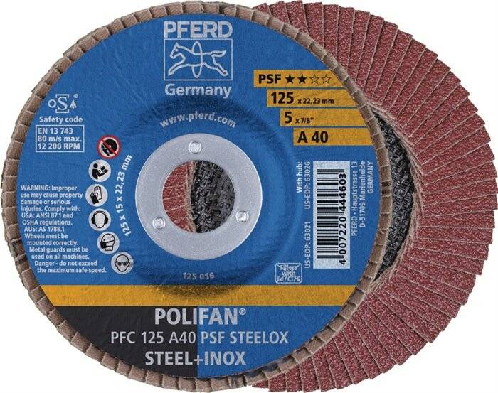 Fächerscheibe POLIFAN A PSF STEELOX D.125mm K.40 kon.Stahl/INOX NK PFERD-0