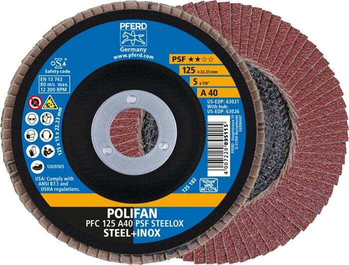 Fächerscheibe POLIFAN A PSF STEELOX D.125mm K.40 kon.Stahl/INOX NK PFERD-4