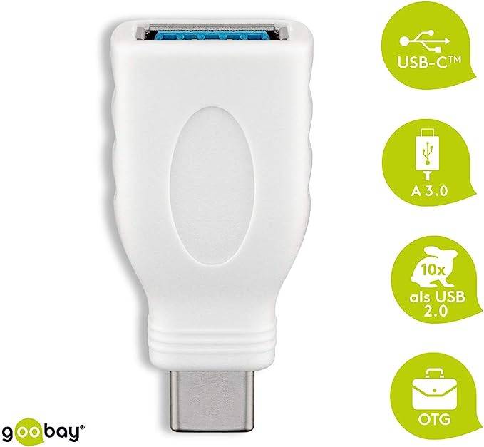 Goobay 66262 USB C auf USB A Adapter / Mini Stecker für Ladekabel USB 3.0 / OTG USB-C Adapterstecker 5 Gbits / Weiß-2