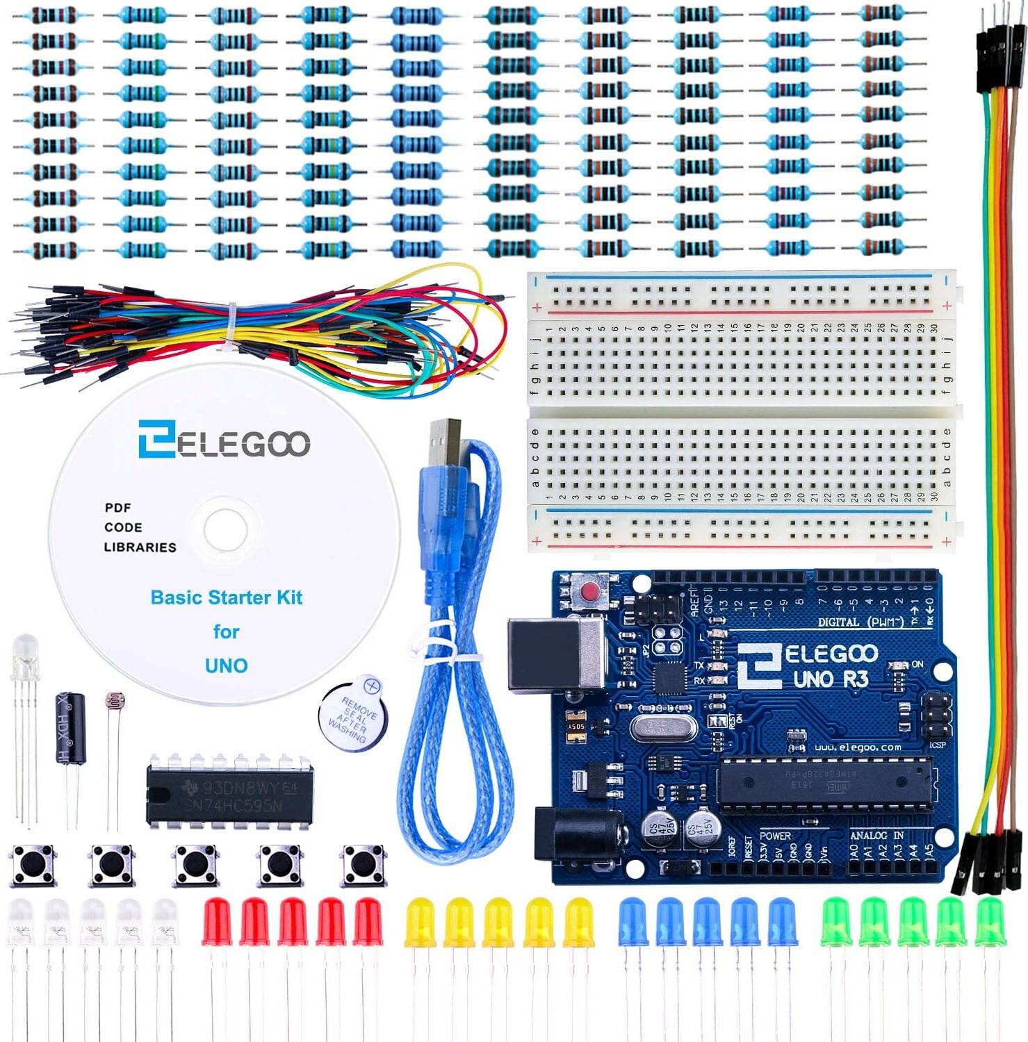 Elegoo UNO R3 Basic Starter Kit, Mikrocontroller-Einsteigerset für Arduino-Umgebungen-0
