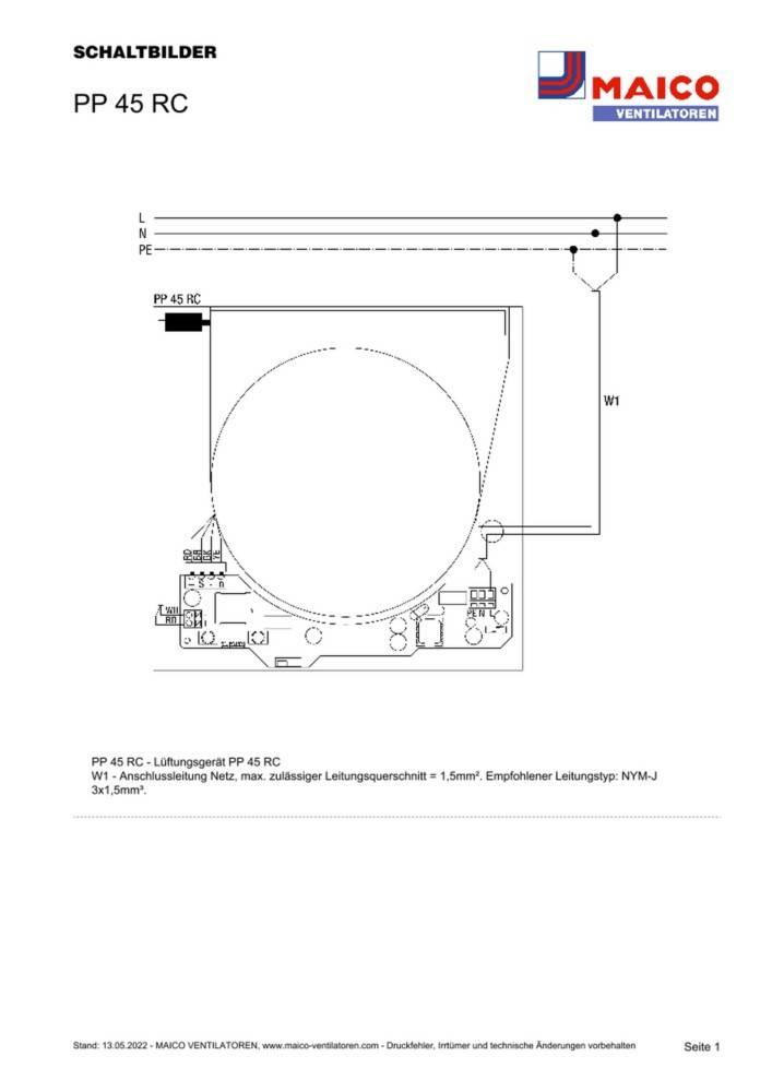 MAICO - Komplette Ventilatoreinheit fürEinzelraumlüftungsgerät PushPull 45 PP-1