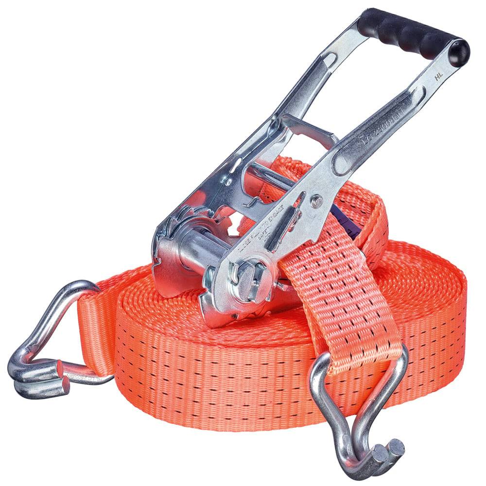 Spanngurt Zurrgurt mit Ratsche 2-teilig 4000 kg (2000 daN) Spitzhaken 50 mm breit 8 m lang orange-0