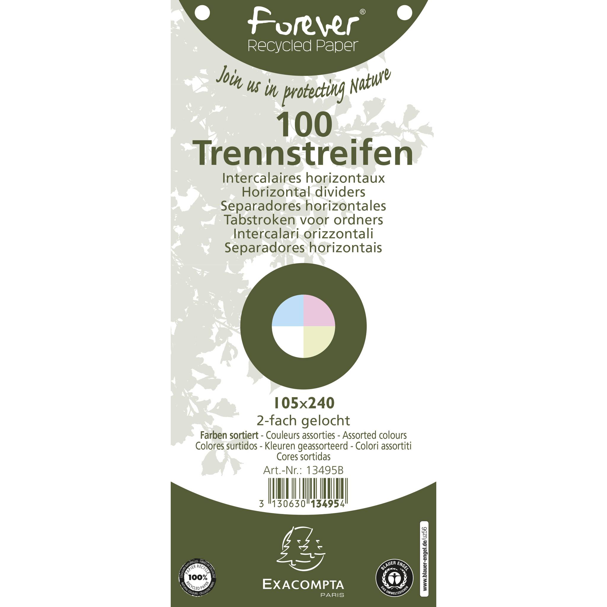 Exacompta 12x 100 Trennstreifen 2-fach gelocht RC Kart 105x240mm sortiert 13495B-3