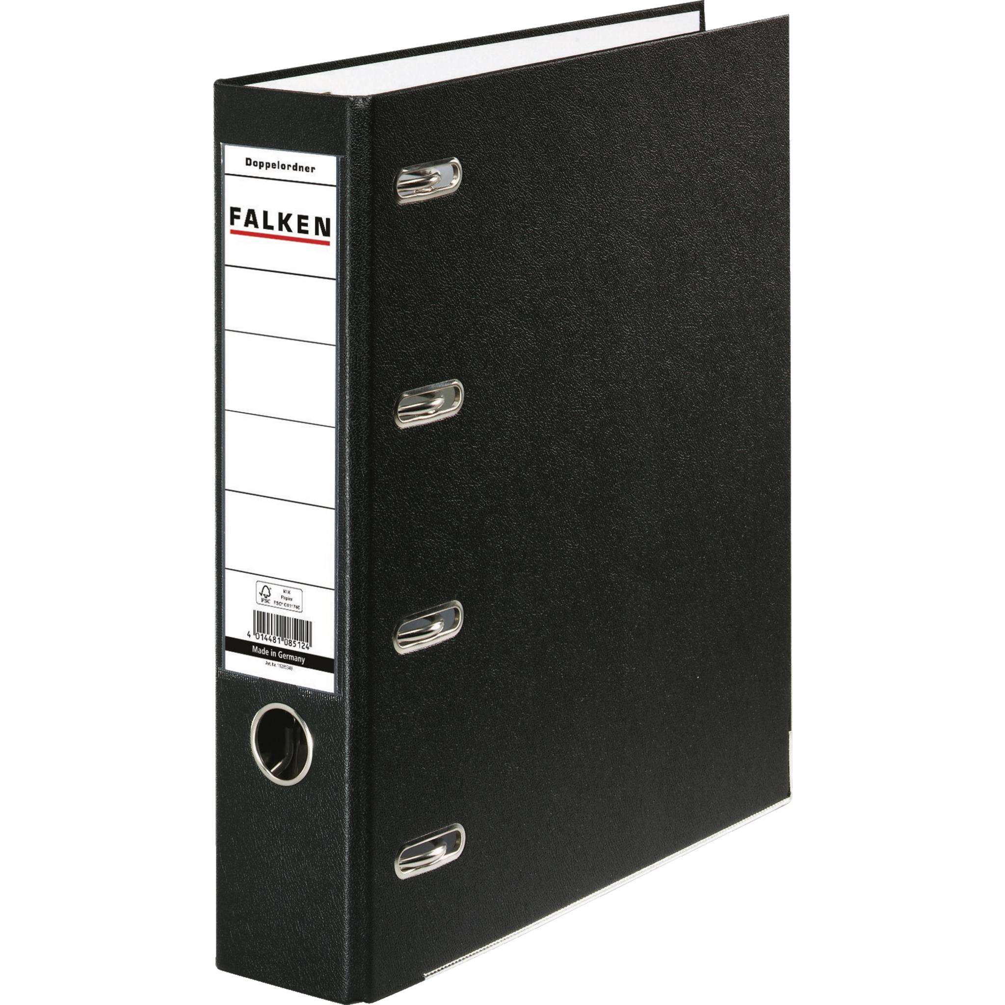 Falken 10x PP-Doppelordner A4, Rücken 70mm, + Einsteckschild, Schwarz, 11285343F-0