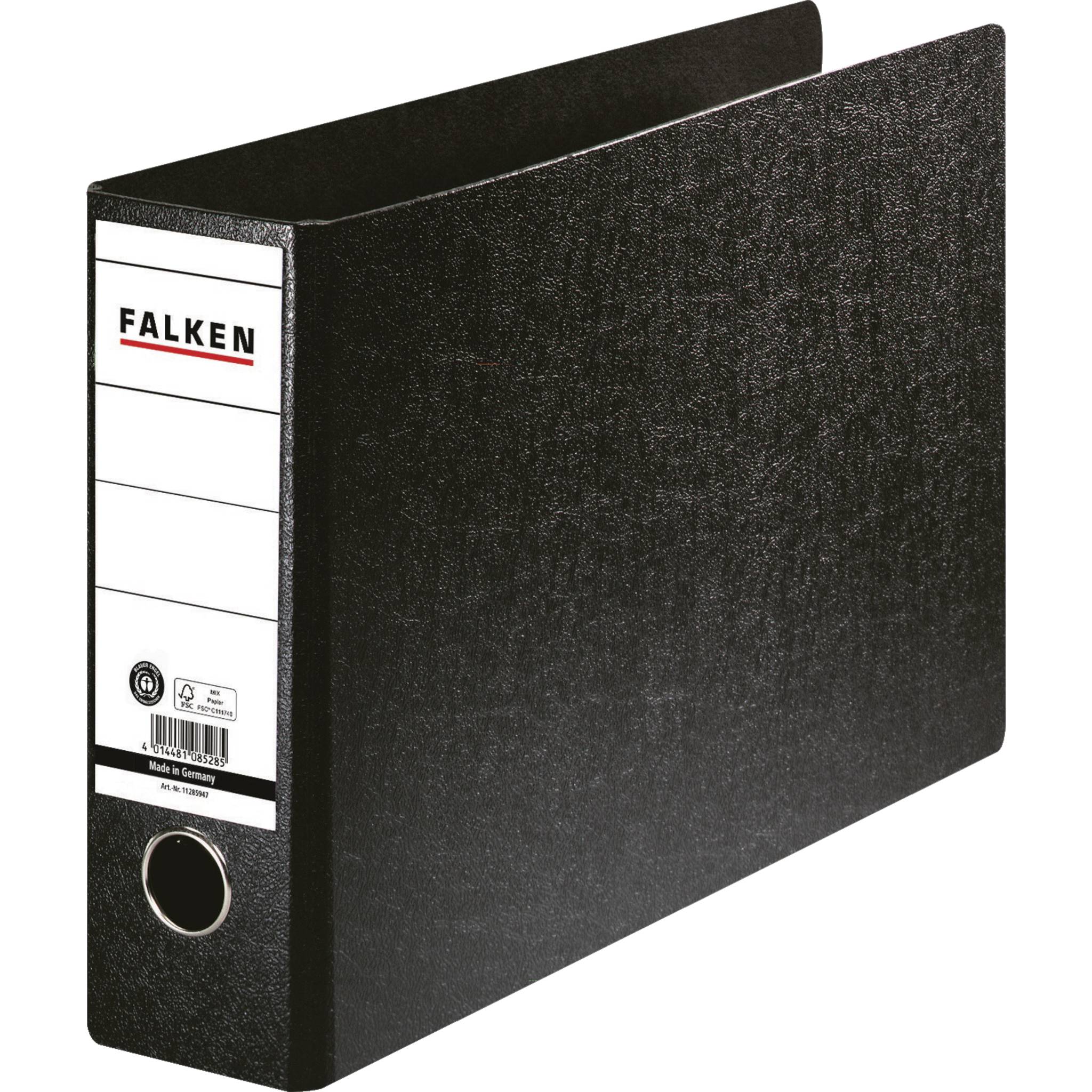 Falken 12x Ordner A4 quer Hartpappe, Rücken 80mm - Schwarz - 11285947F-0
