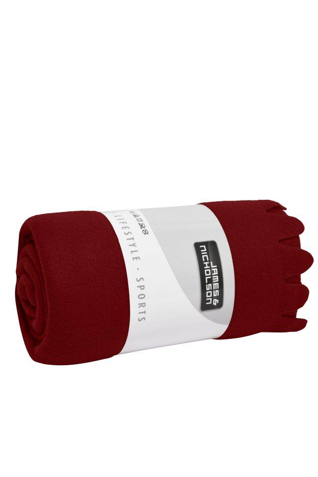 Fleece Blanket Fleecedecke mit abgerundeten Fransen rot/weinrot, Gr. one size-0