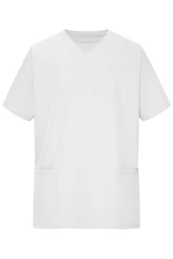 Men's Stretch-Kasack Elastischer Kasack mit V-Ausschnitt weiß, Gr. XS