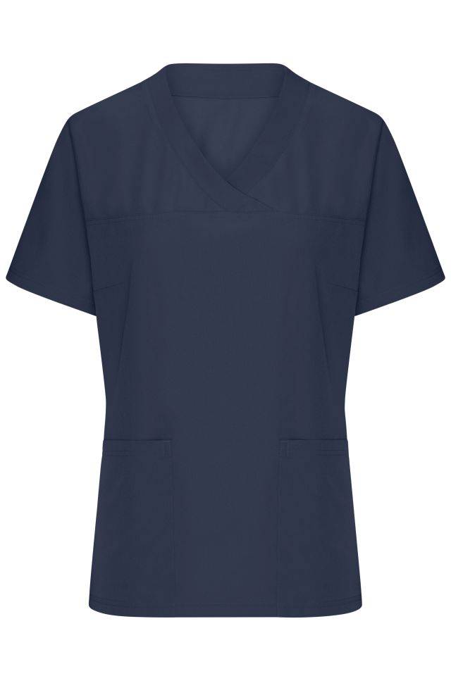 Ladies' Stretch-Kasack Elastischer Kasack mit V-Ausschnitt blau, Gr. S-0