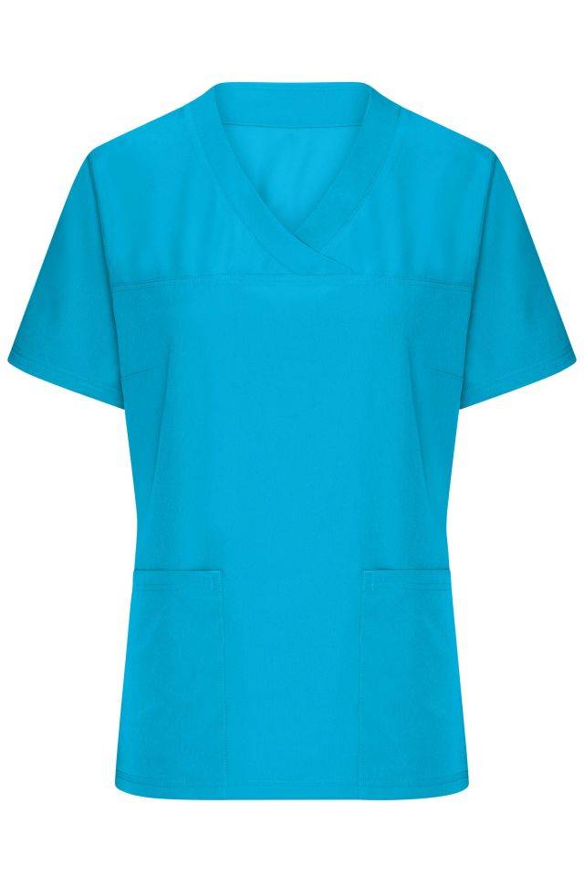 Ladies' Stretch-Kasack Elastischer Kasack mit V-Ausschnitt blau, Gr. 4XL-0