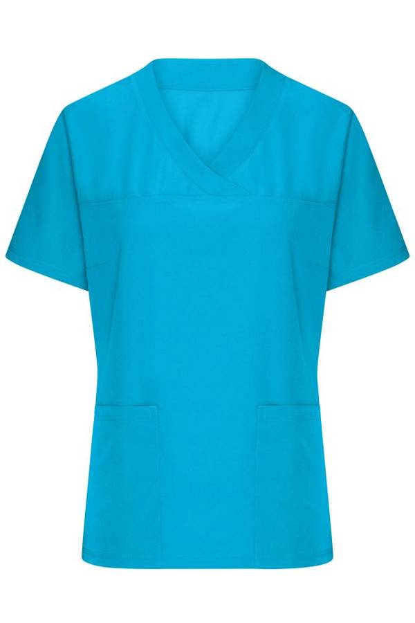 Ladies' Stretch-Kasack Elastischer Kasack mit V-Ausschnitt blau, Gr. S