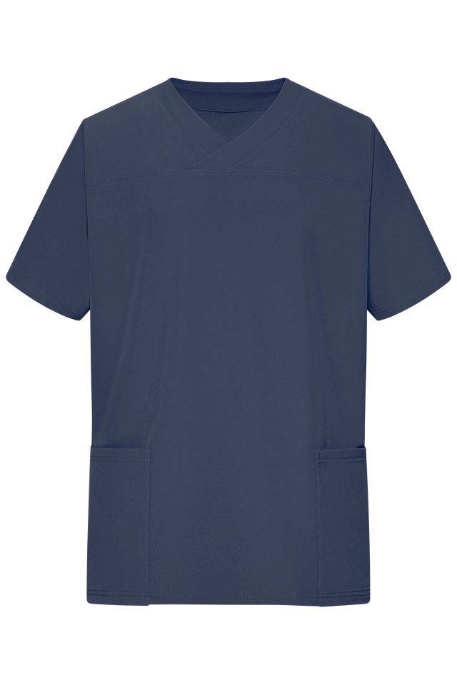 Men's Stretch-Kasack Elastischer Kasack mit V-Ausschnitt blau, Gr. M-0
