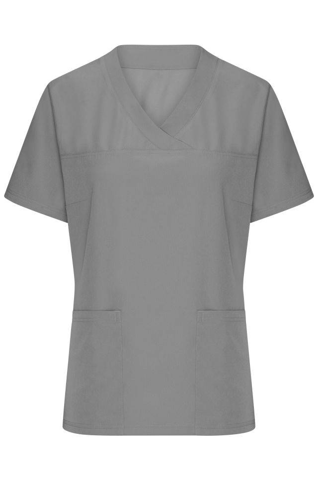 Ladies' Stretch-Kasack Elastischer Kasack mit V-Ausschnitt grau, Gr. L-0