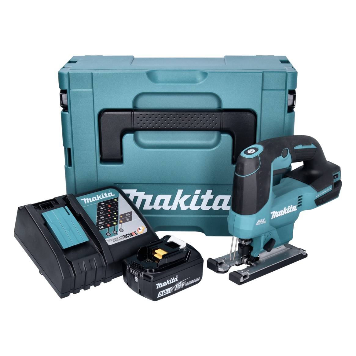 Makita DJV 184 RT1J Akku Pendelhub Stichsäge 18 V Brushless + 1x Akku 5,0 Ah + Ladegerät + Makpac-1