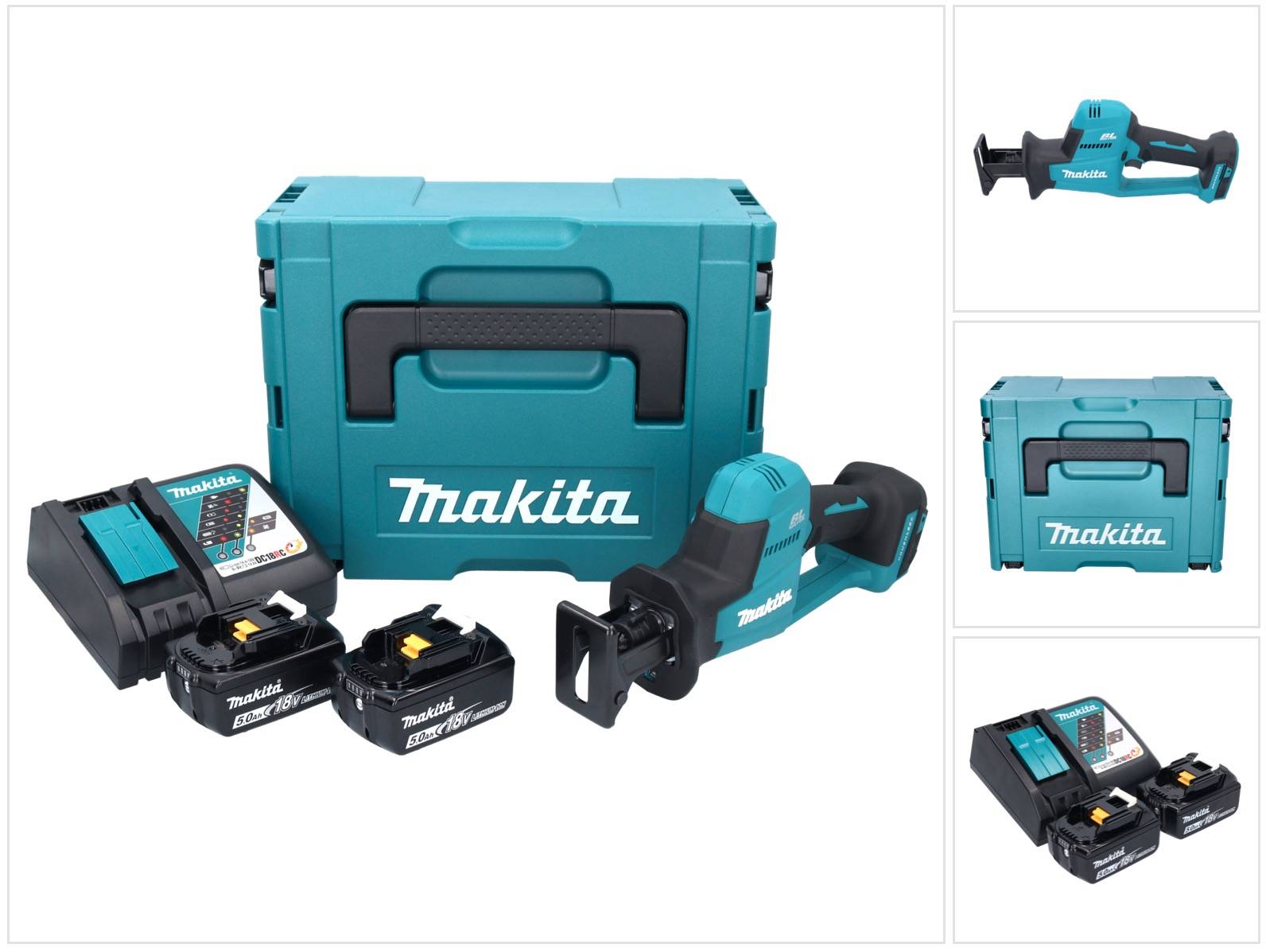 Makita DJR 189 RTJ Akku Reciprosäge Säbelsäge 18 V Brushless + 2x Akku 5,0 Ah + Ladegerät + Makpac-0