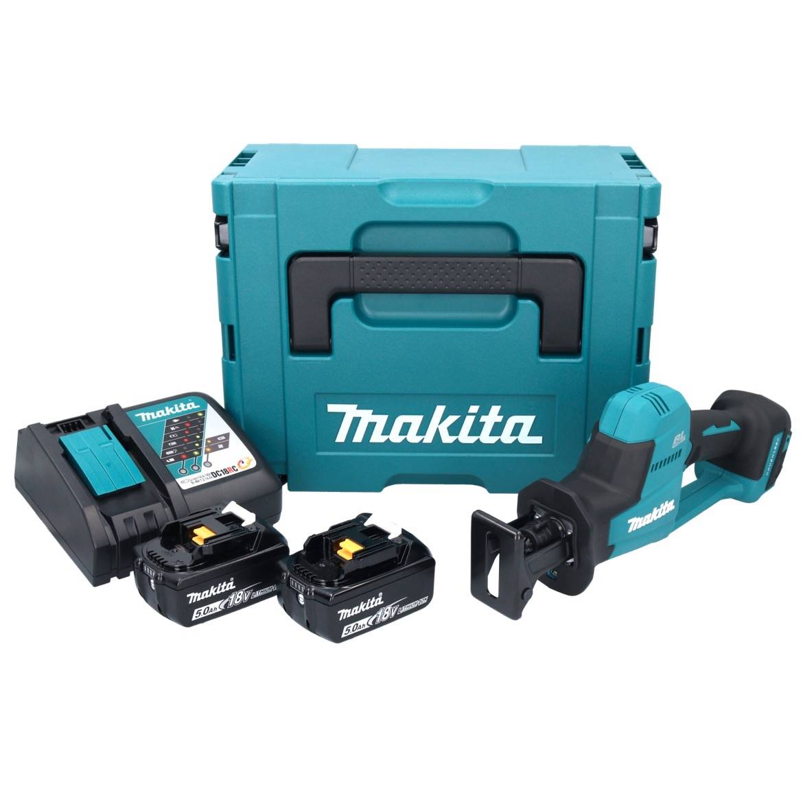 Makita DJR 189 RTJ Akku Reciprosäge Säbelsäge 18 V Brushless + 2x Akku 5,0 Ah + Ladegerät + Makpac-3