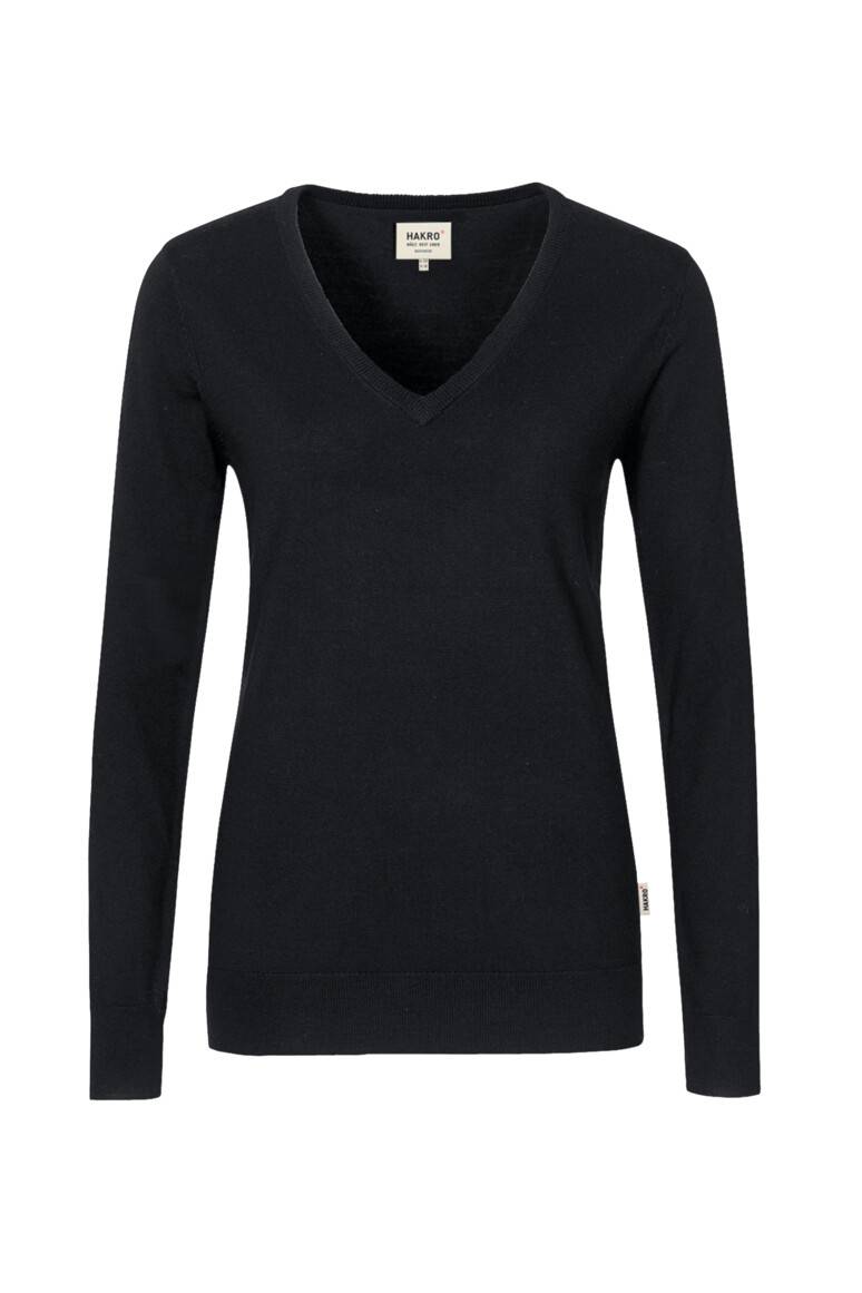 Damen-V-Kragen Pullover MerinoWool, Farbe schwarz, Gr.M
