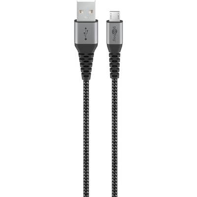 Goobay 49283 Micro USB auf USB A Ladekabel / Textilkabel 480 Mbits / USB 2.0 Typ B Adapterkabel Stoffkabel / Grau / 2m