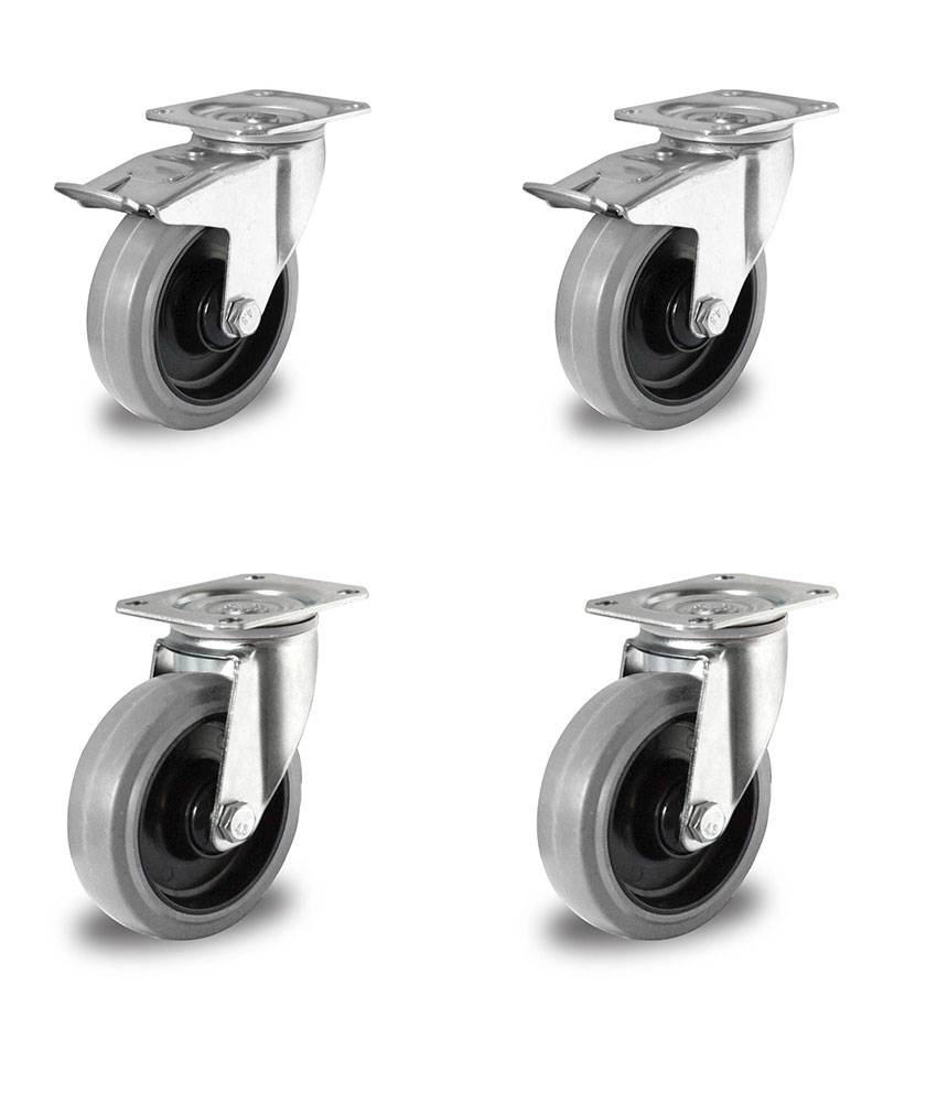 Rollensatz 2 Lenkrollen mit Feststeller + 2 Lenkrollen 125 mm Elastik grau-0