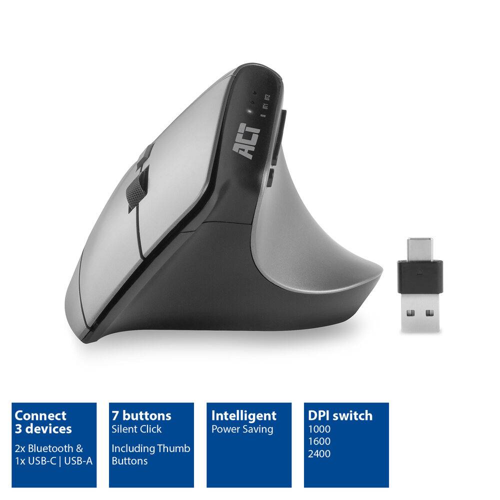 ACT AC5155 Kabellose ergonomische Maus | Bluetooth | USB-C/USB-A | 2400 DPI | Max. 3 Geräte-1